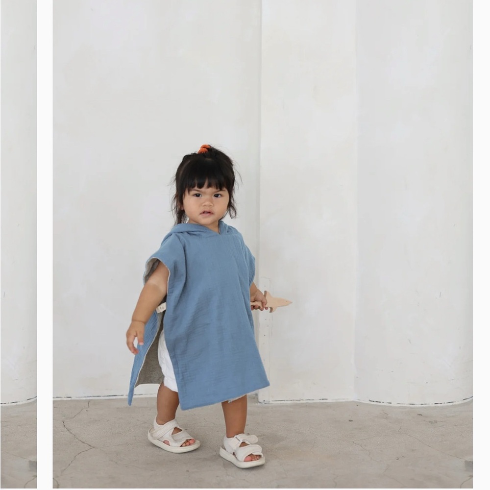 🩶 Reversible Kids Beach Coverup Big Little Universe Ocean Blue Hooded Poncho NEW